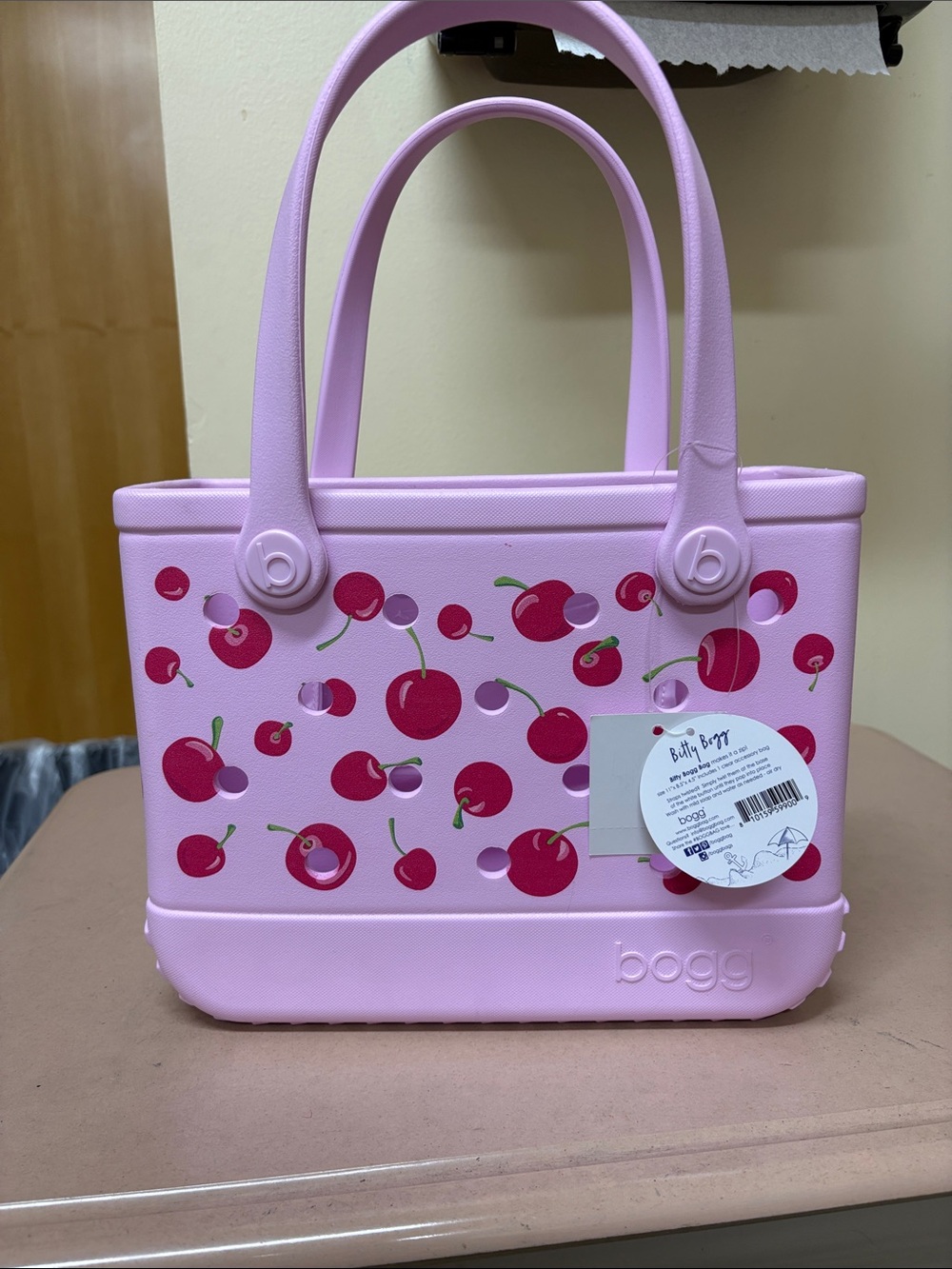 Bogg Bag Bitty Bogg Cherry Print Pink Mini Tote Beach Bag NWT